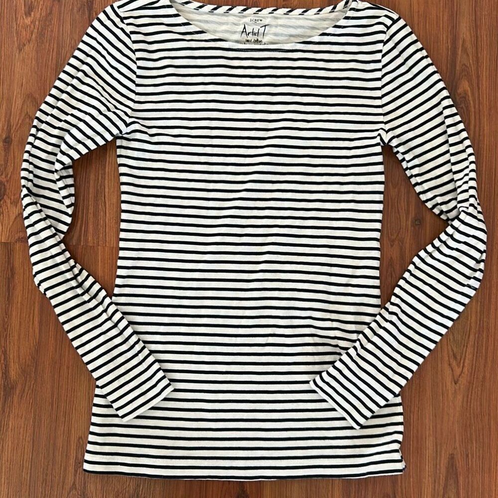 J. Crew artist T 100% cotton black-and-white striped long sleeve T-shirt